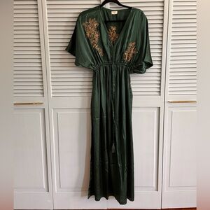 Dark green Satin Kaftan Maxi dress